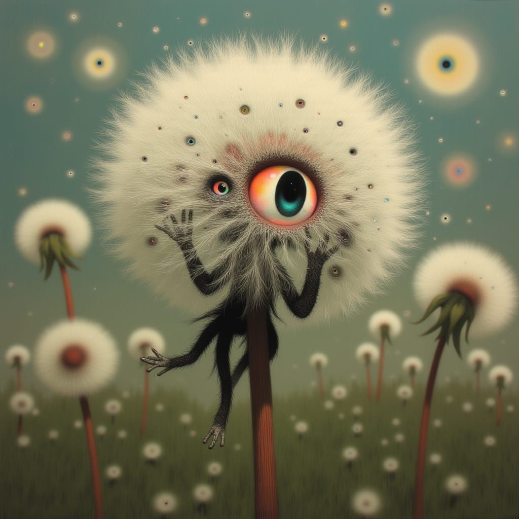 Jumping Spider in Dandelion Seed Ball