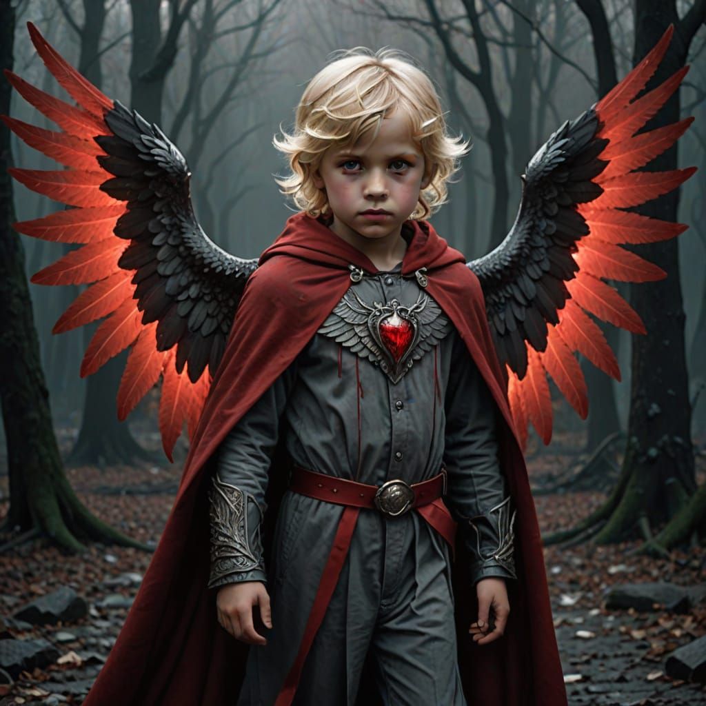 Sinister Fallen Angel Child with Bioluminescent Wings