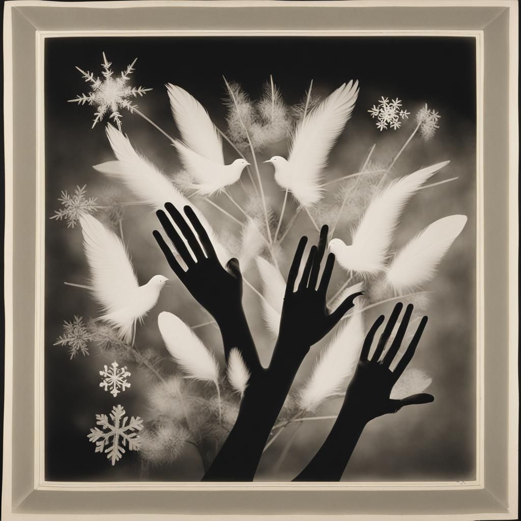 Surreal Hand and Bird Photogram in Man Ray Style