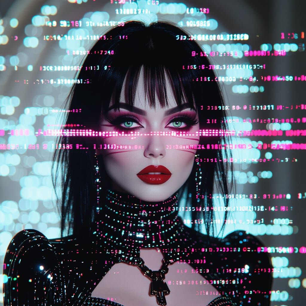 Double Exposure Robot Elvira with Digital Glitch Effects