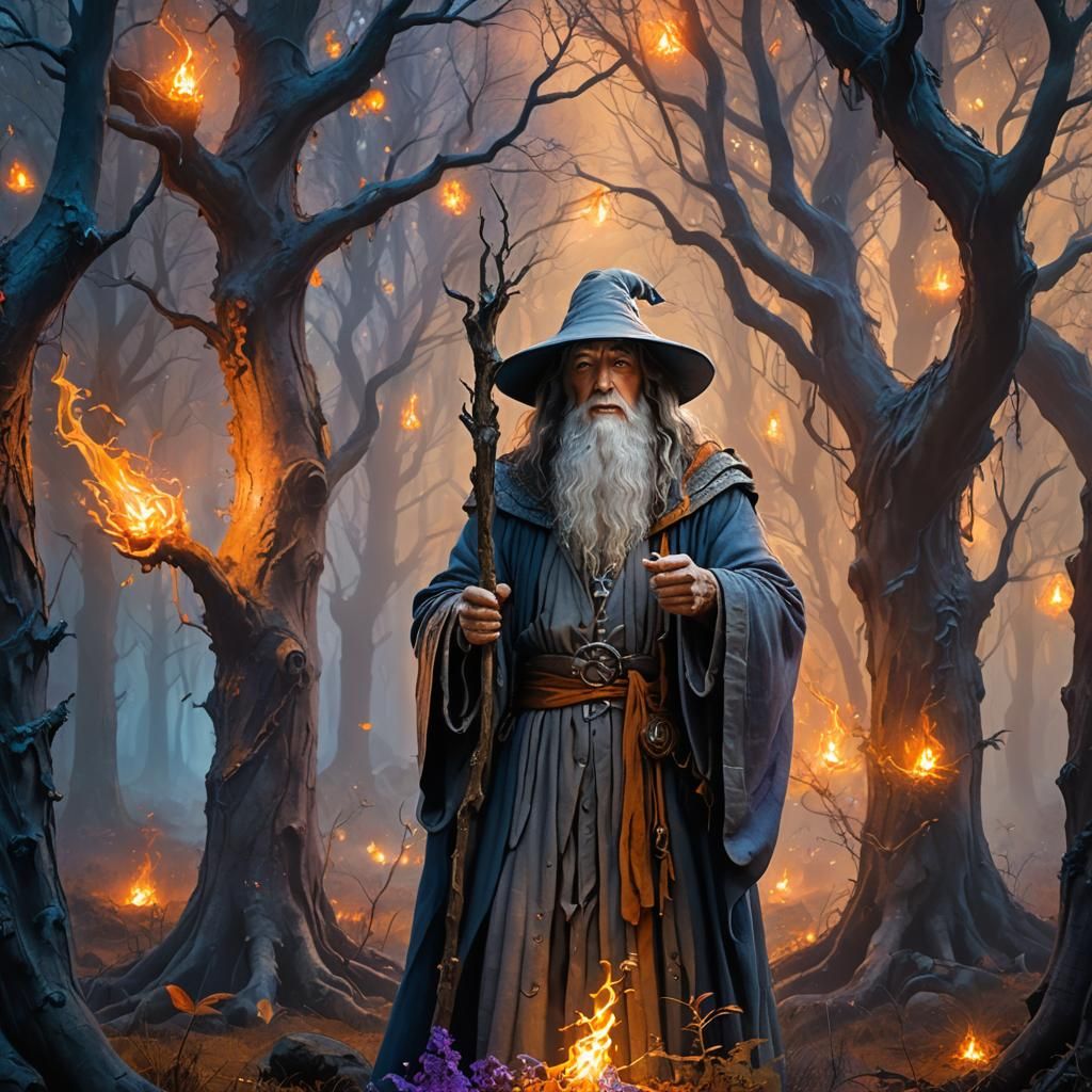 Gandalf the Grey in Mystical Forest Concept Art
