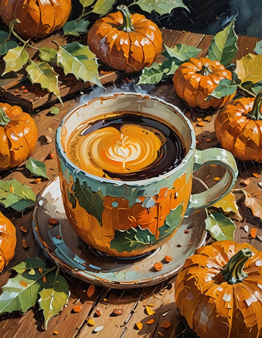 Pumpkin Spice Coffee in Neo-Impressionist Style