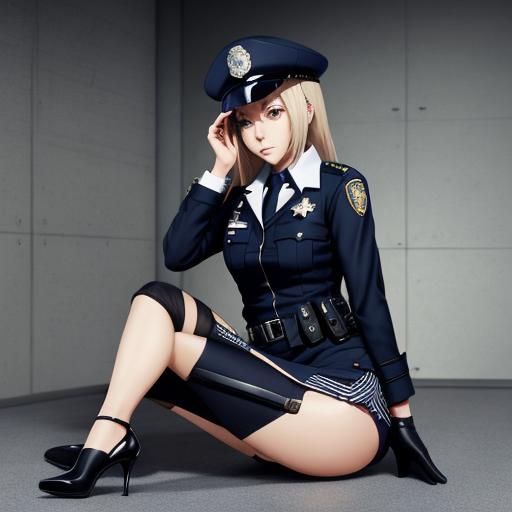 Anime Style Police Woman in Miniskirt and Heels