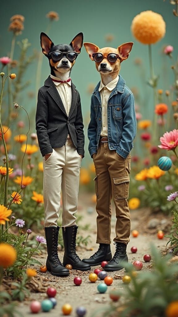 Chihuahuas in Hip-Hop Style Playing Marbles with Googly Eyes