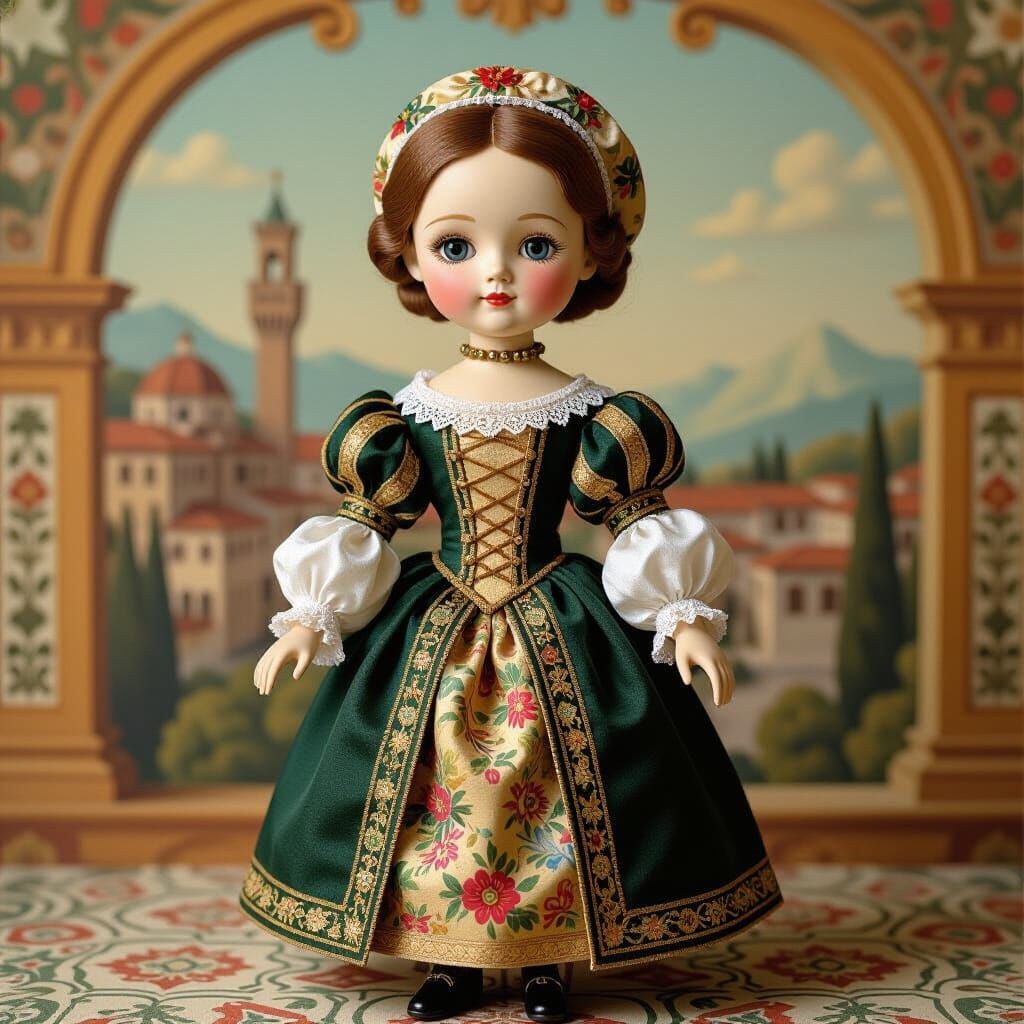 Renaissance Wooden Doll with Florentine Backdrop