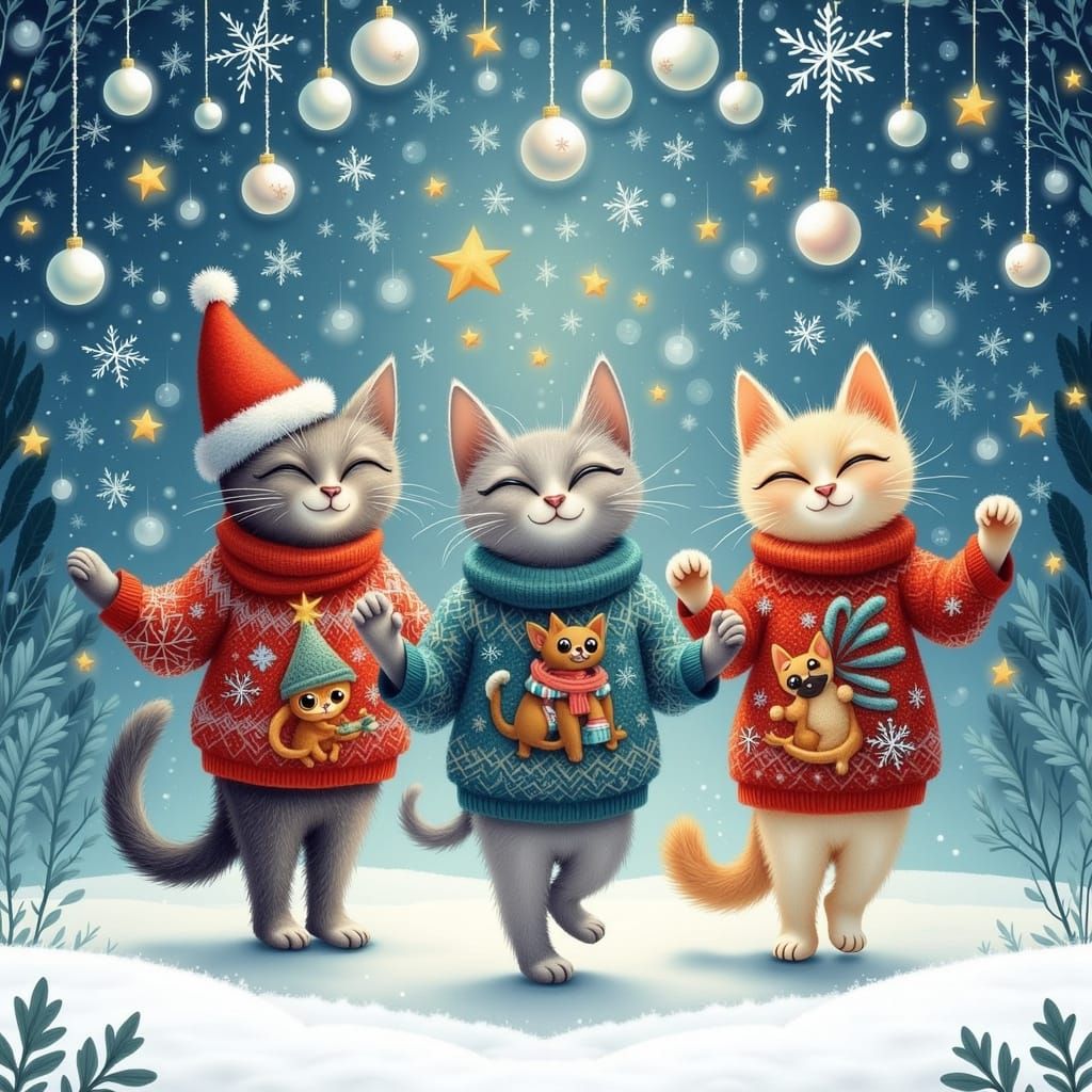 Kittens in Ugly Dog Sweaters Dancing in Snow