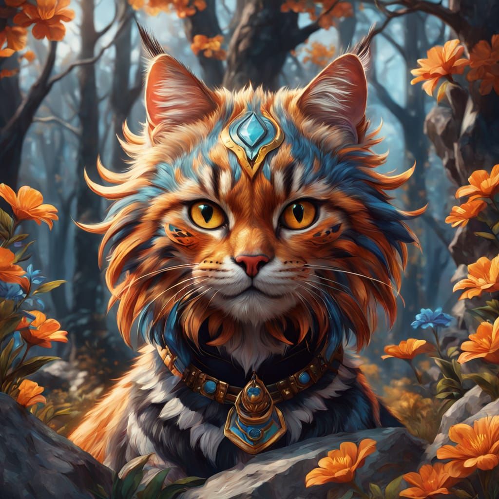 Vibrant Whimsy: Elegant Cat in Surreal Pop Art Landscape