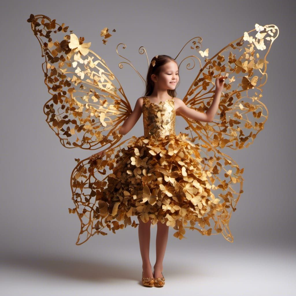 Beautiful Gold Butterfly Dress with Intricate Details