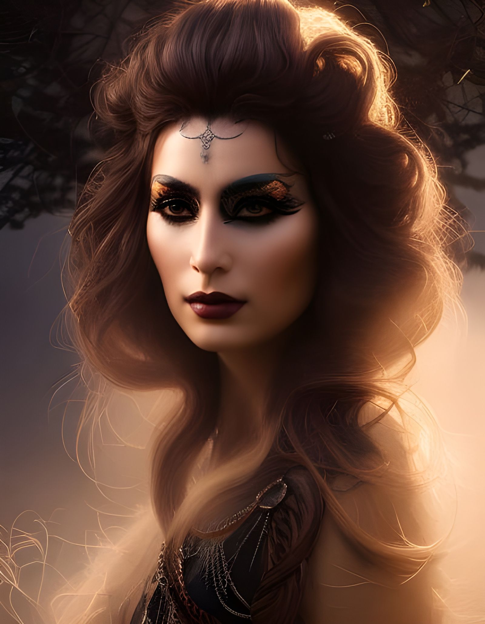 Tribal Art Nouveau Tarantula Woman in Forest