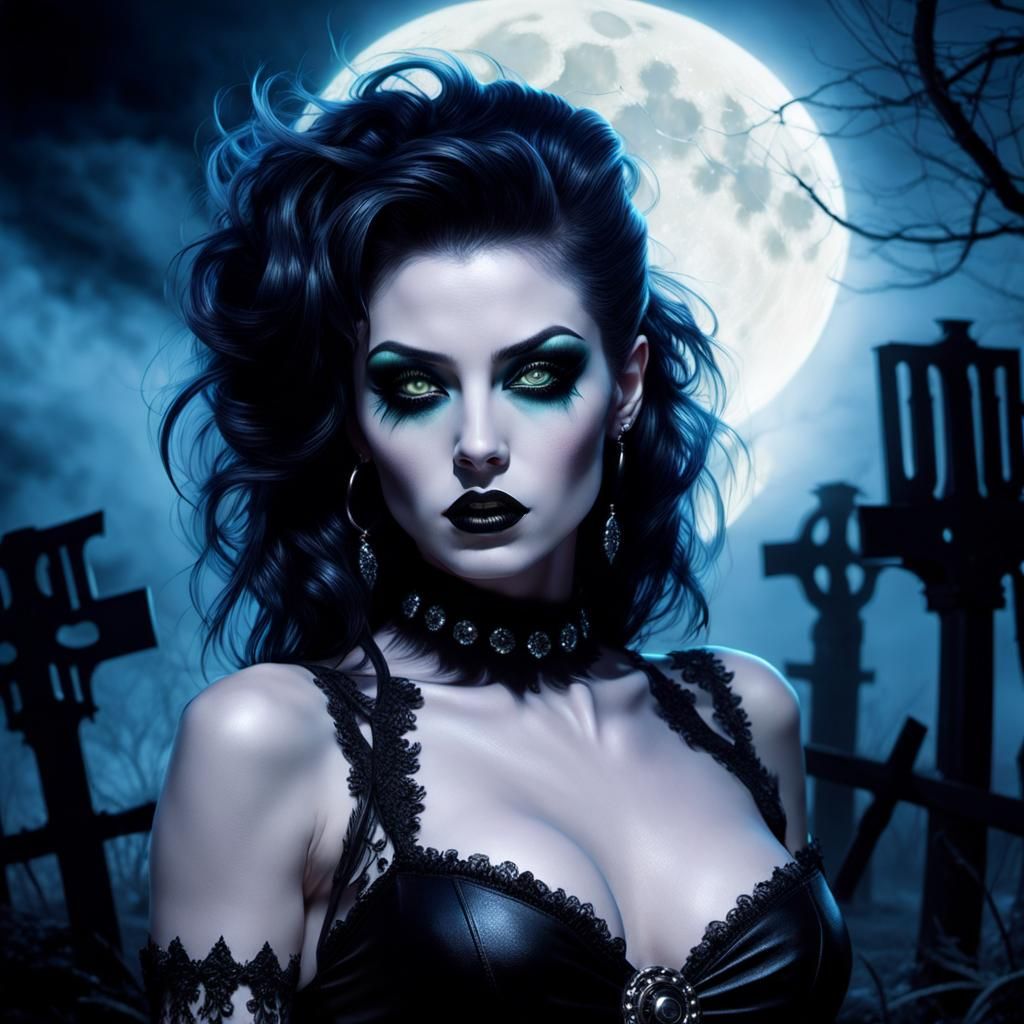 Gothic Pin-Up in Bioluminescent Graveyard