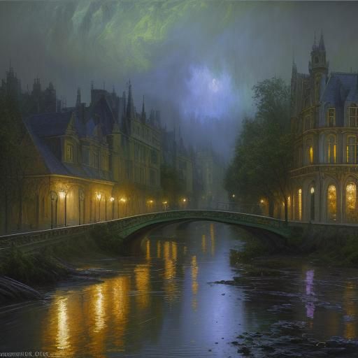 Rainy Blonde Girl: Dark Fantasy Oil Painting