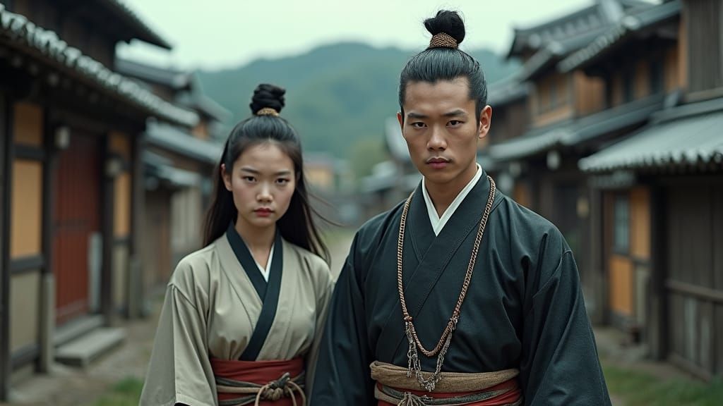 Samurai Couple Recreates American Gothic in Japan