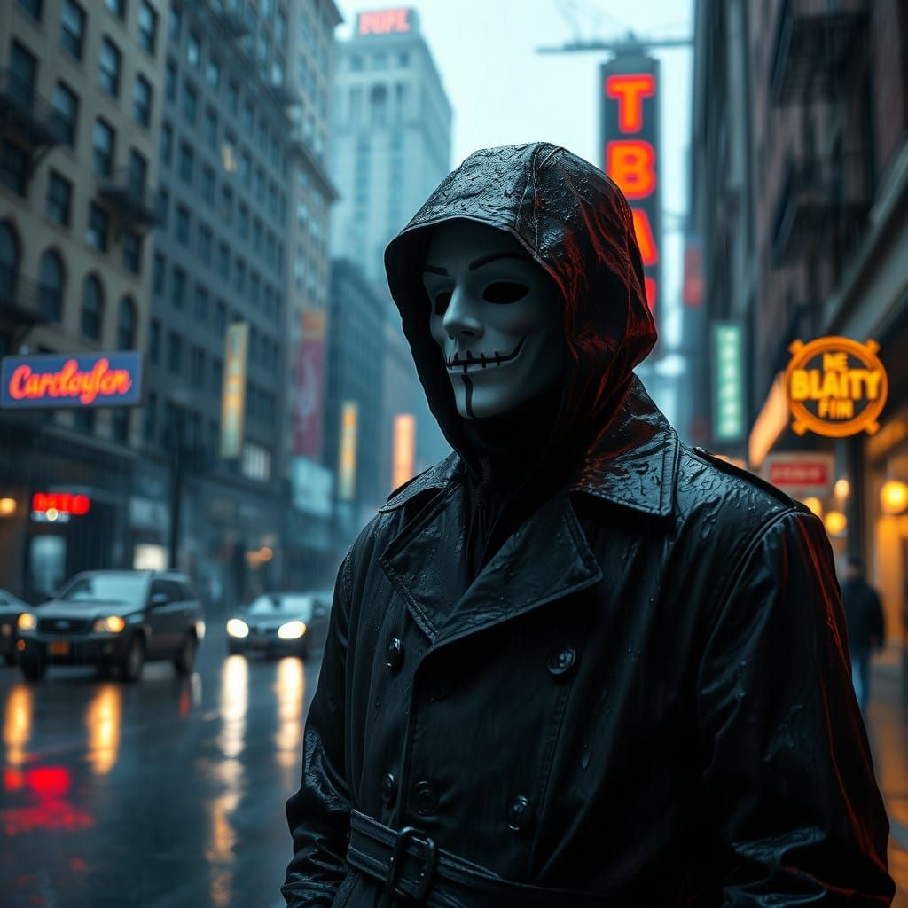 Rorschach in Vibrant, Rainy Brooklyn