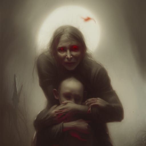 Terrifying Embrace: A Horror Scene in Doré Style
