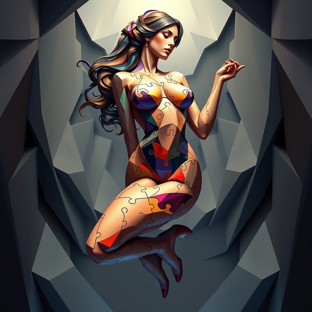 Cubist Female Form in Neo-Cubist Futurism Art