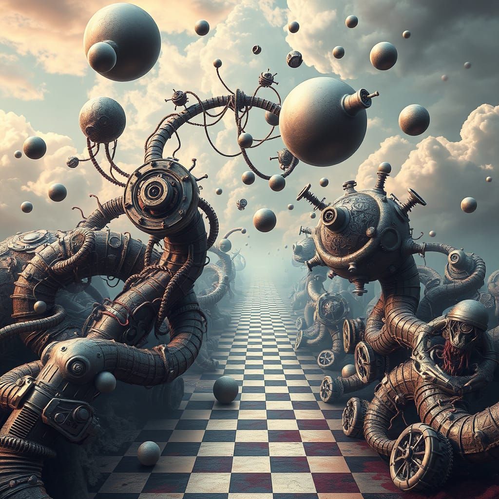 Surreal Biomorphic Dreamscape with Metallic Textures