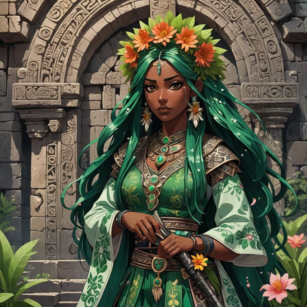 Mesoamerican Anime Girl with Obsidian Sword