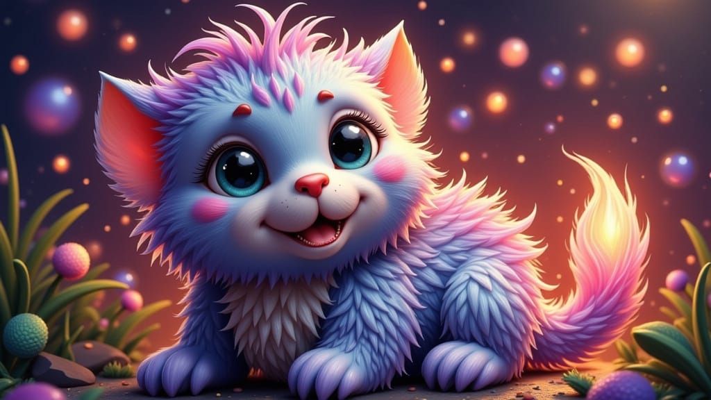 Adorable Whimsical Creature with Magical Orbs