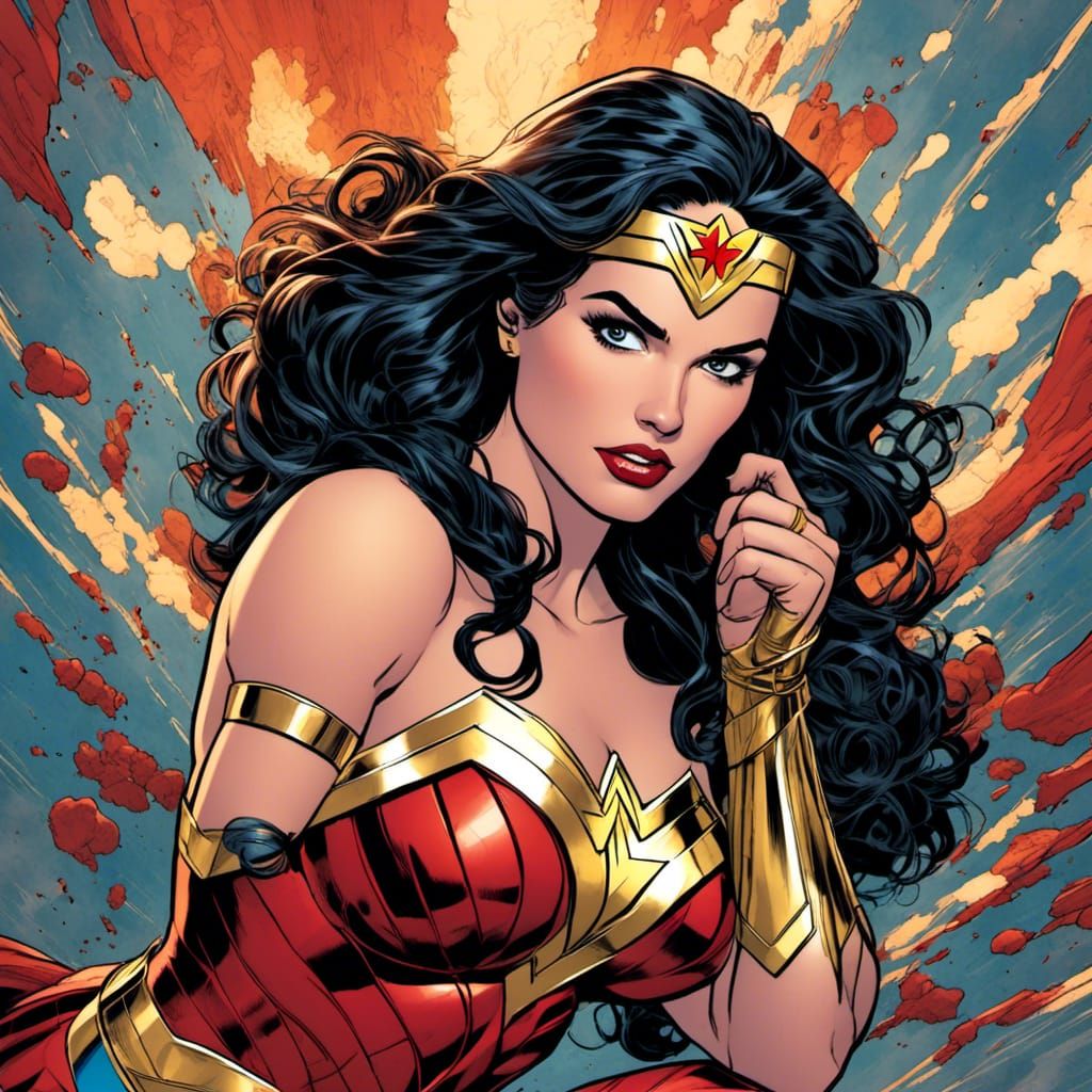 <lora:Comic Book Style:1.0> Wonder Woman by Belén Ortega art, comic book style