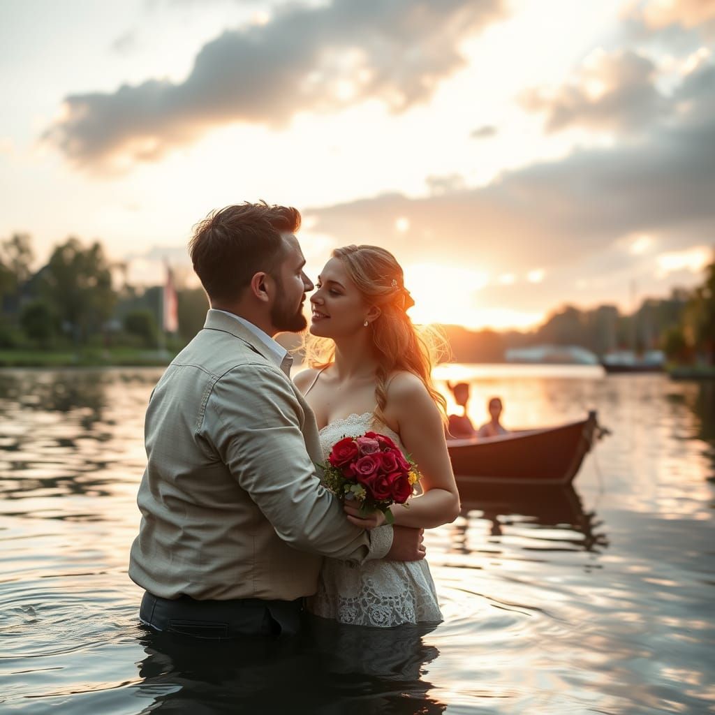 Steam Tugboat Dominates the River Scene in a Romantic Settin...