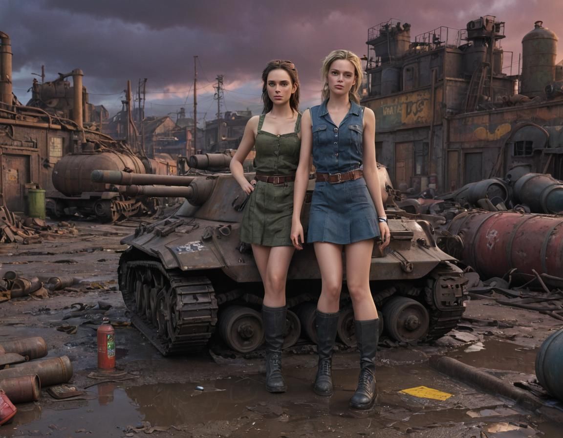 Dieselpunk Soldier Girl in Grim Industrial Landscape