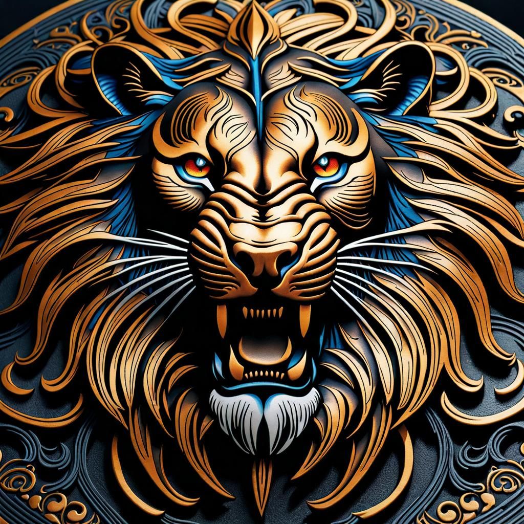 Roaring Lion Tattoo: 3D Optical Illusion Embroidery