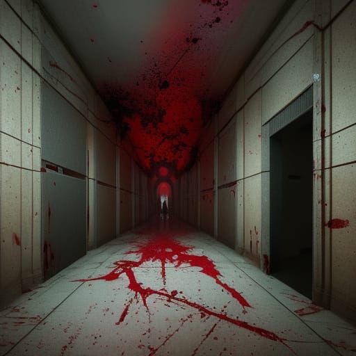 Blood Splattered Hallway: Dark Fantasy Concept Art