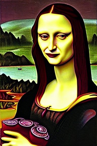 Gothic Mona Lisa: A Dark Raphaelite Oil Painting