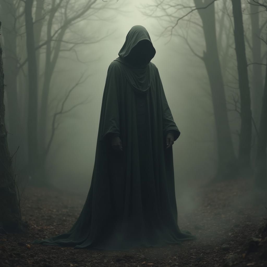 Mystical Hooded Figure in Dark Surrealist Style
