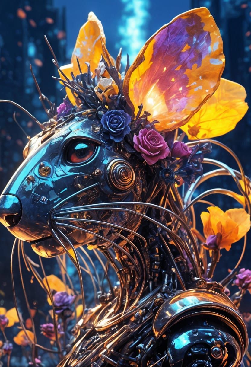 Robot Rat Covered in Roses, Digital Art