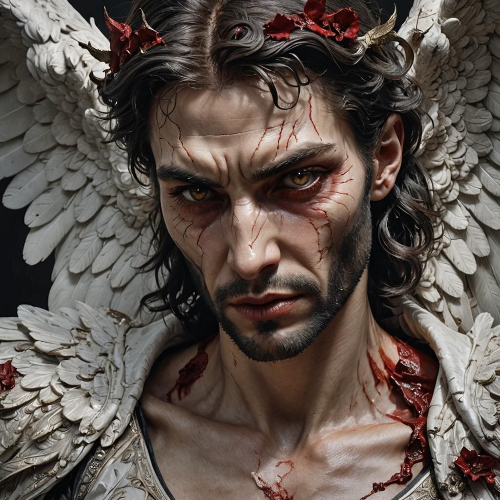 Fallen Angel Portrait: Hyperrealistic Beauty and Defiance