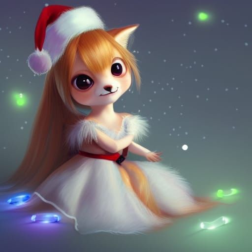 Chibi Fox in Christmas Maid Dress