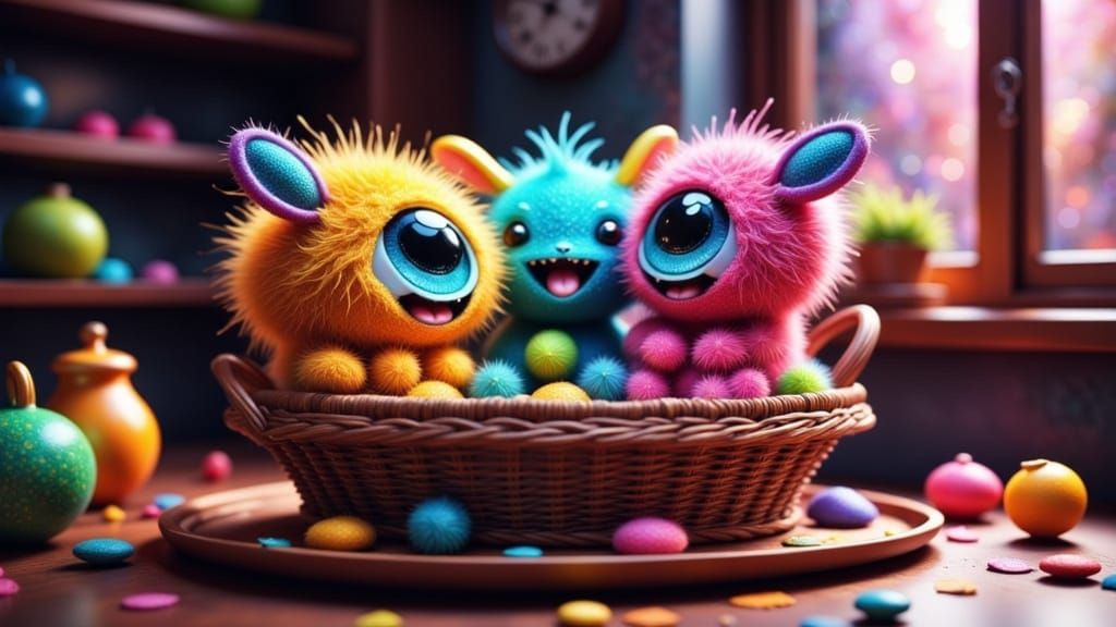 Whimsical Cyclops Babies in a Vibrant Wonderland