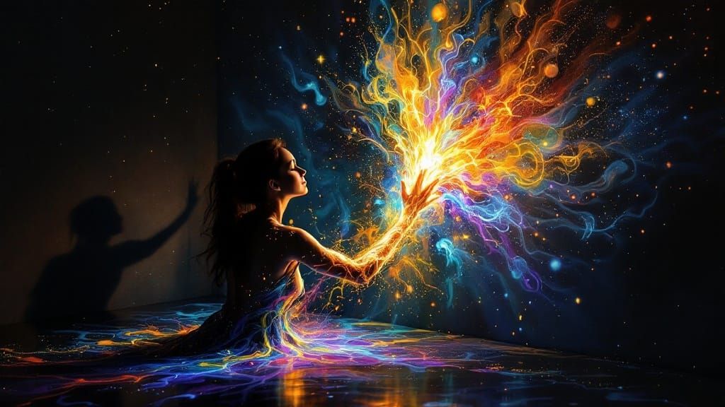 Abstract Dancing Woman with Exploding Fluids