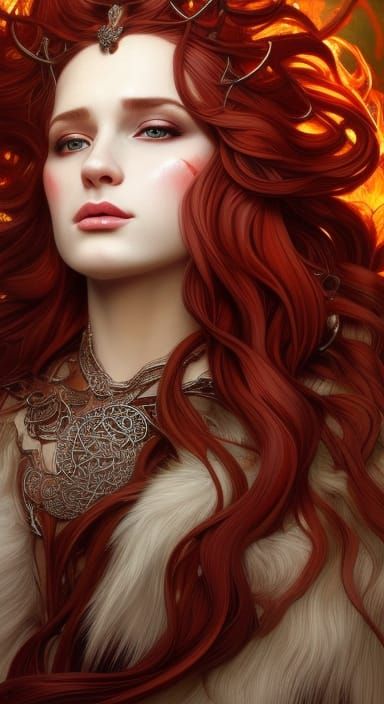 Celtic Warrior Woman in Winter Fur Coat