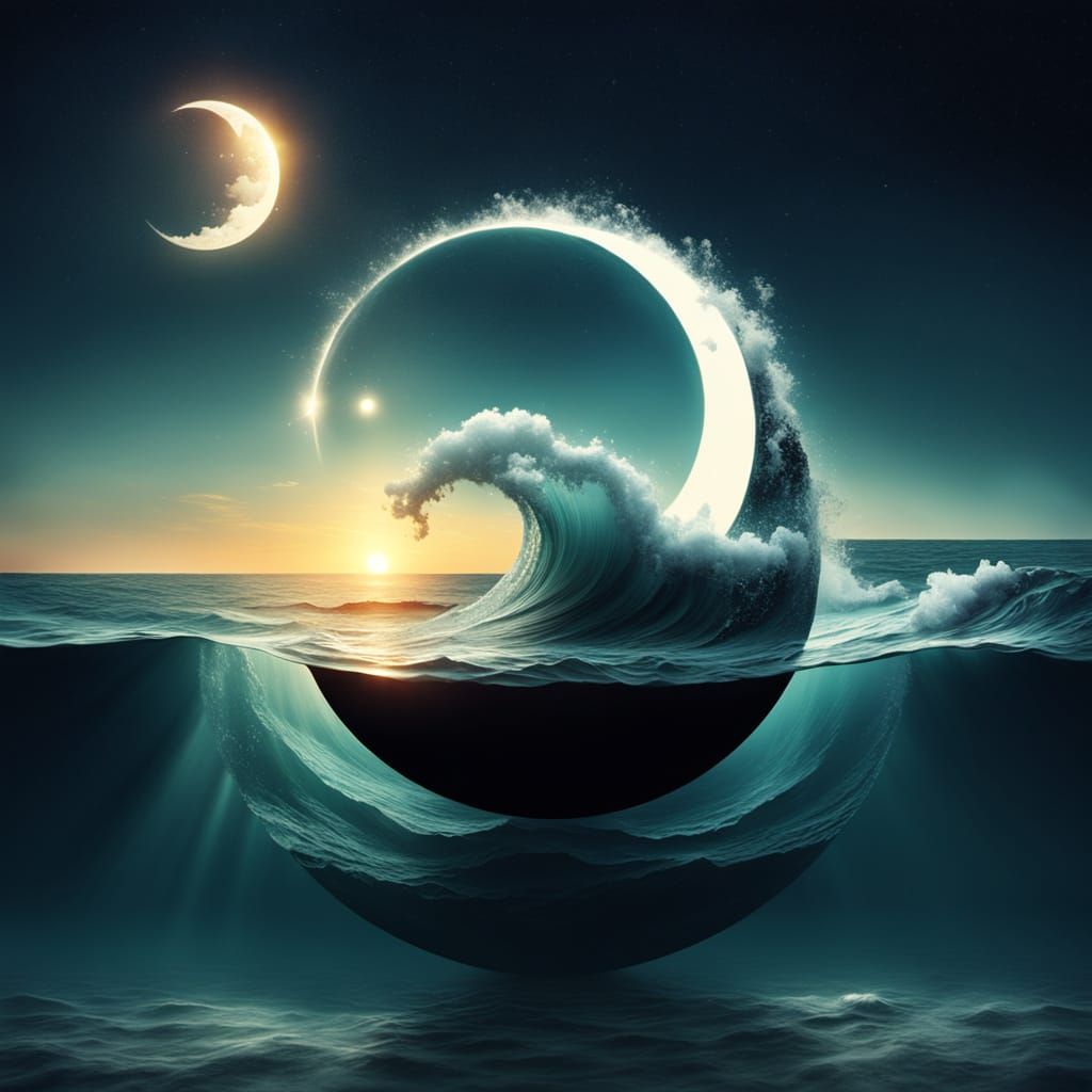 Surreal Sunset Library Amidst Ocean Waves