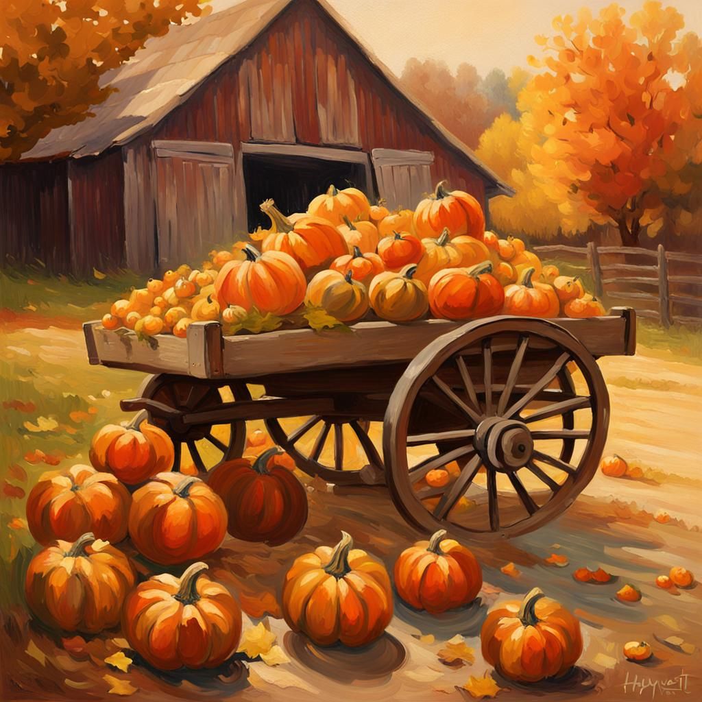Pumpkins in Golden Light: An Impressionist Farm Scene