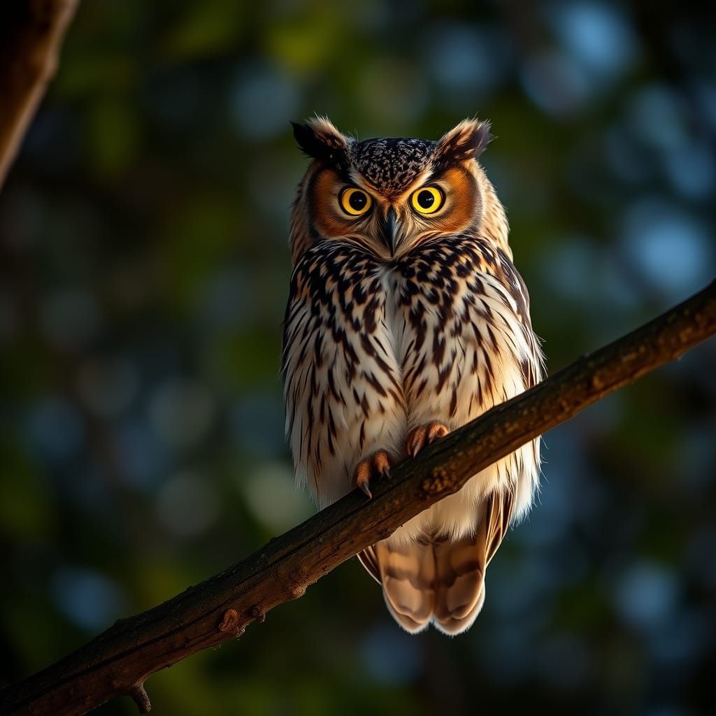 Majestic Owl in Ethereal Nighttime Scene
