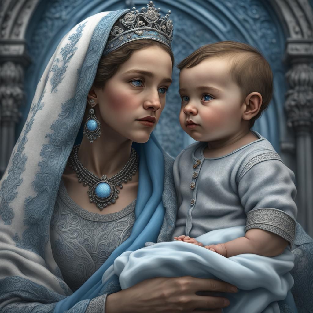 Hyperrealistic Portrait of Woman and Child in HDR