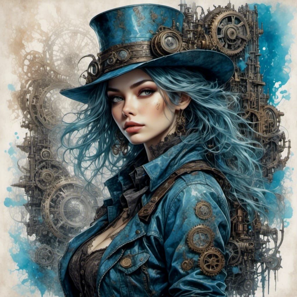 Steampunk Woman with Multicolored Hair