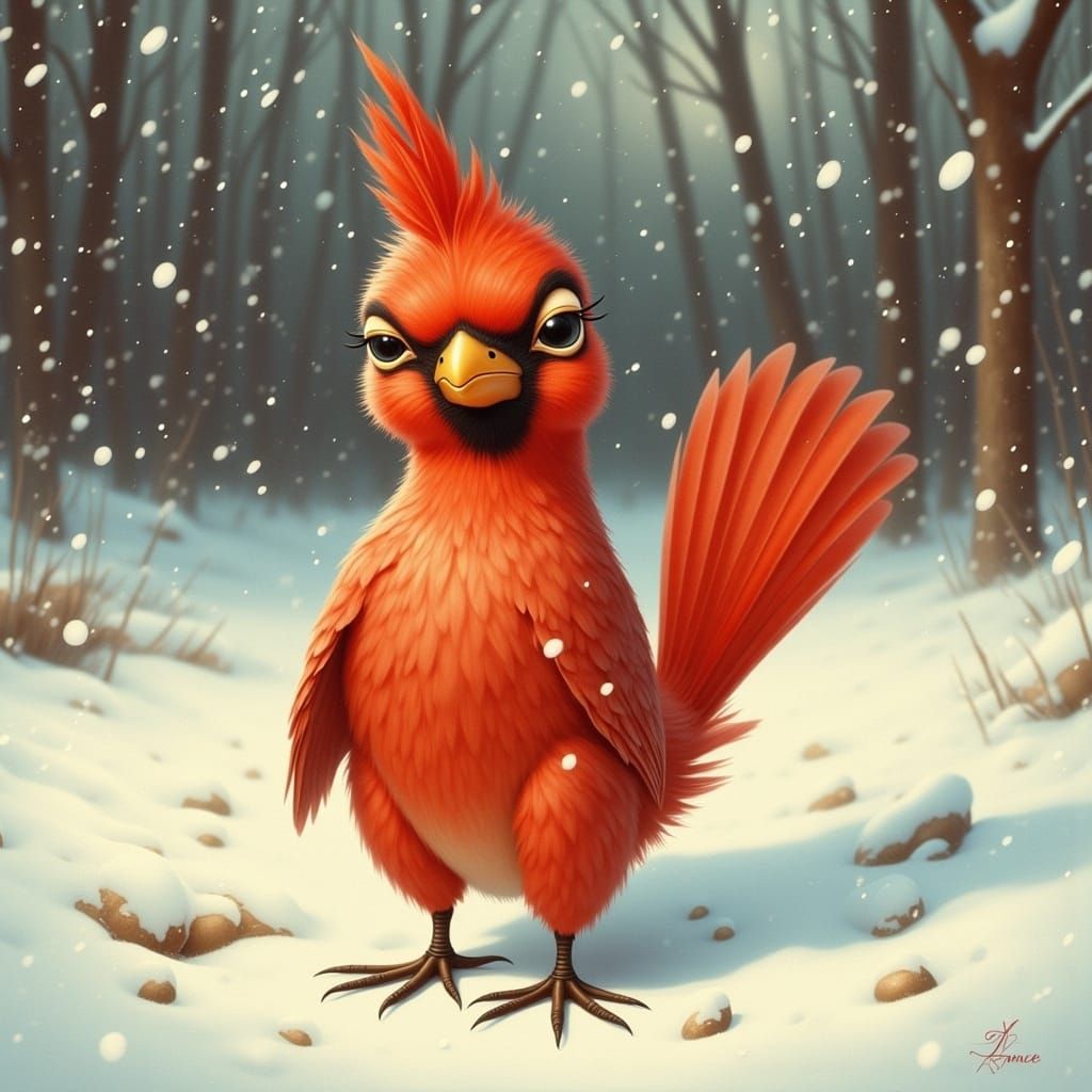 Nostalgic Cardinal in Rubberhose Cartoon Style