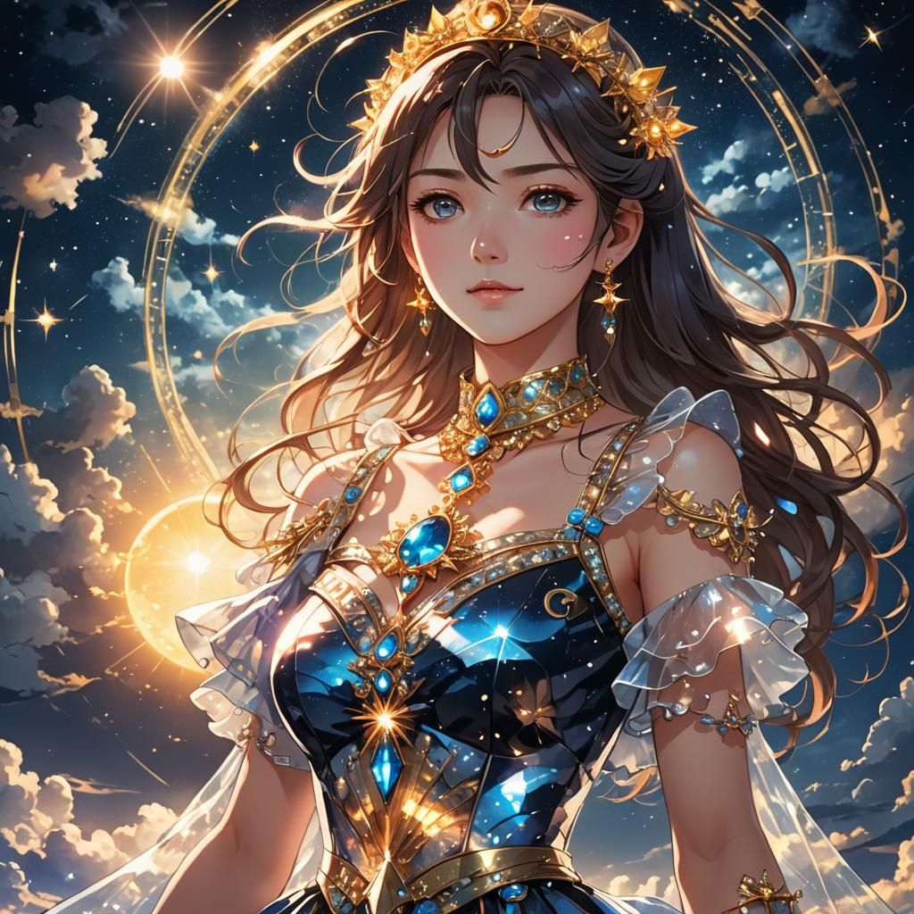 Woman in Glass Dress with Night Sky Background