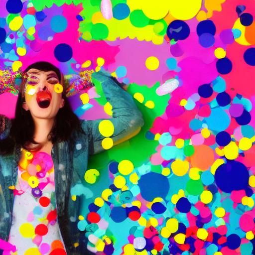 A Young Woman's Emotional Moment in a Colorful Pop Art Scene