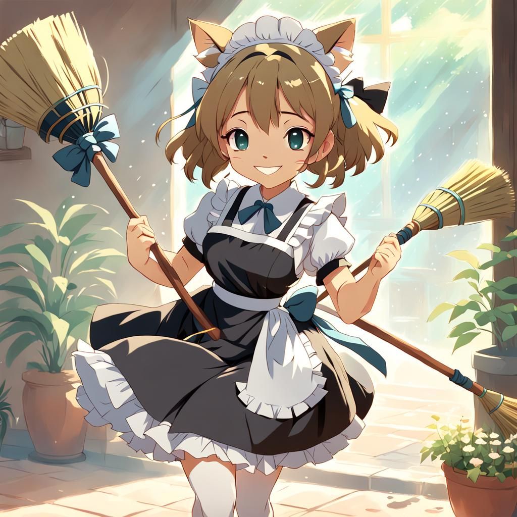 Anime Cat Girl Maid in Ghibli Style