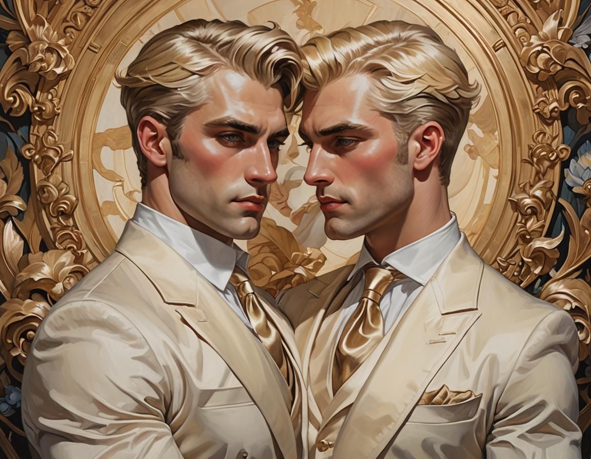 Romantic Embrace: Greek Gentlemen in Leyendecker Style