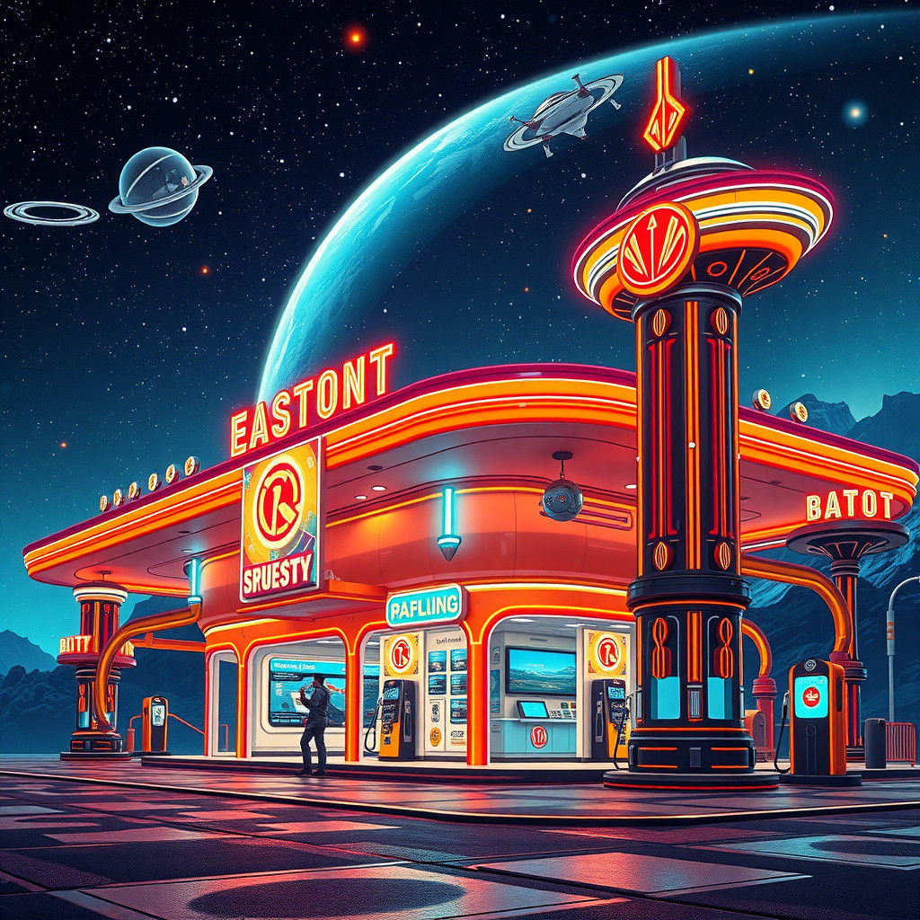 Futuristic Intergalactic Gas Station in Art Nouveau Style