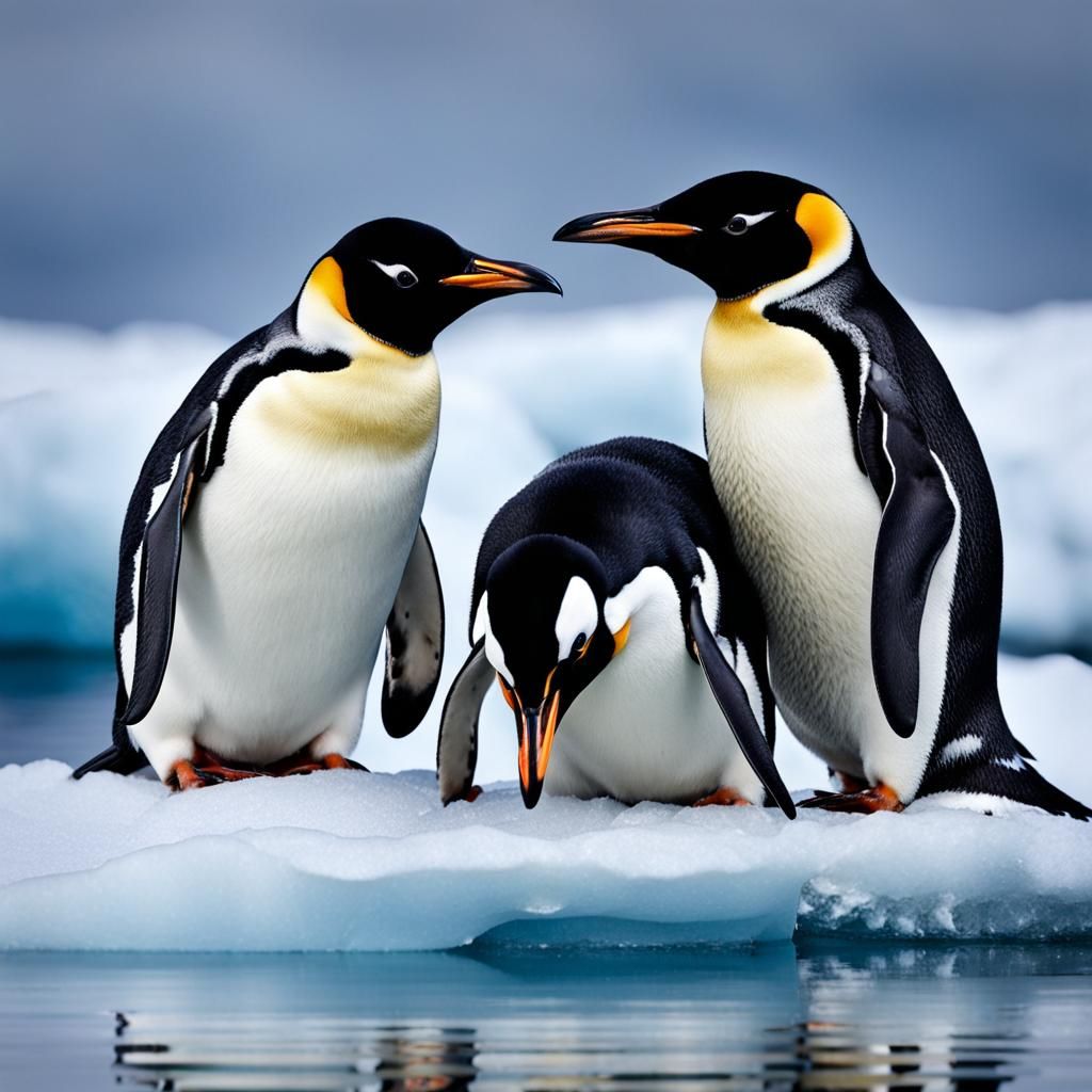 Penguins Huddle on Antarctic Ice Floe