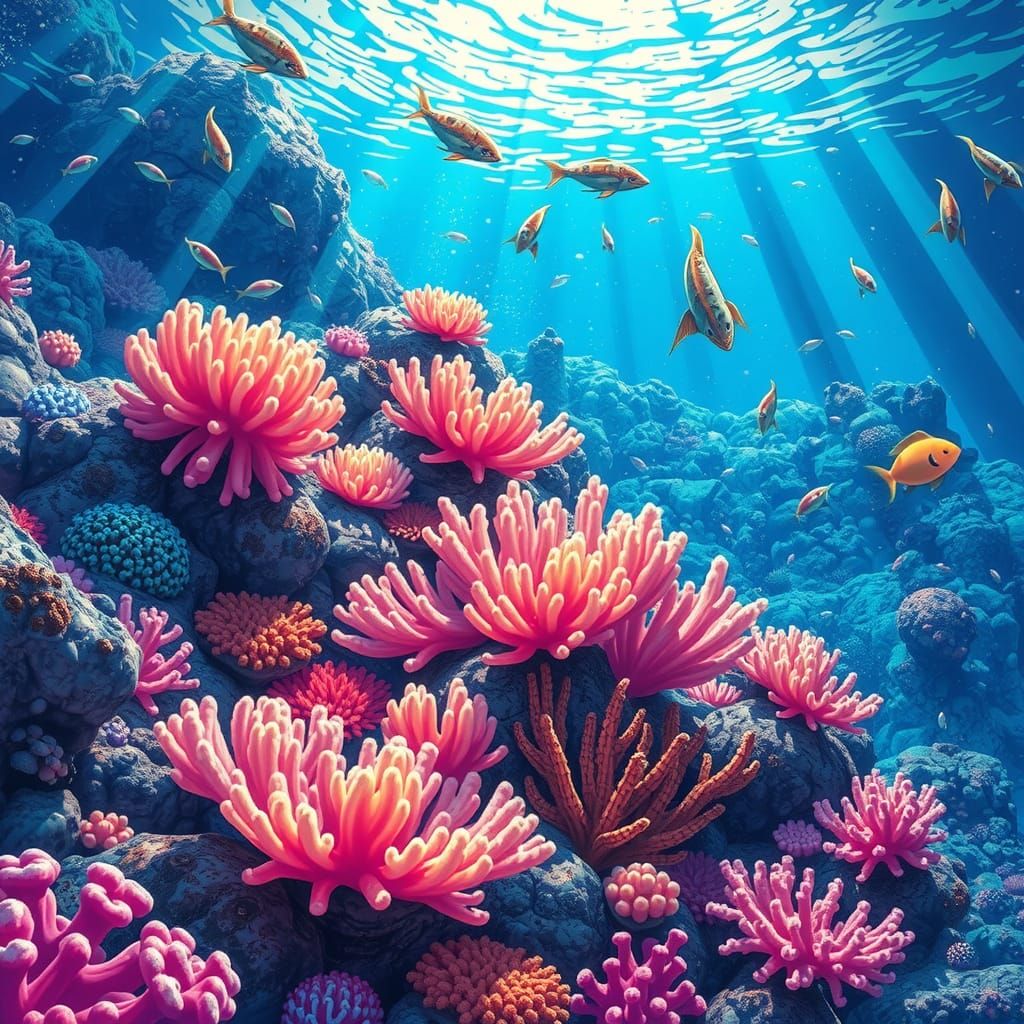 Vibrant Coral Reef in Japanese Manga Style