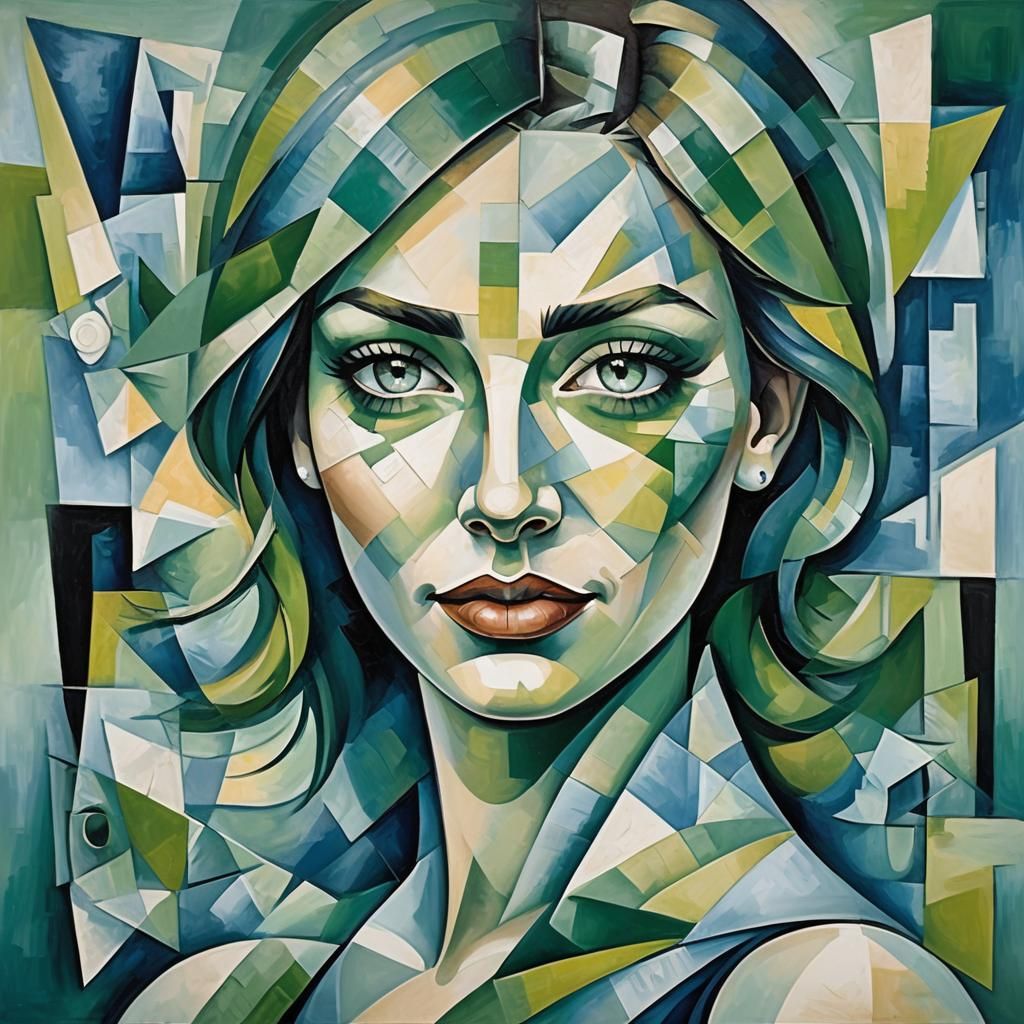 portrait of a beautiful woman done in the cubist style(DC668...