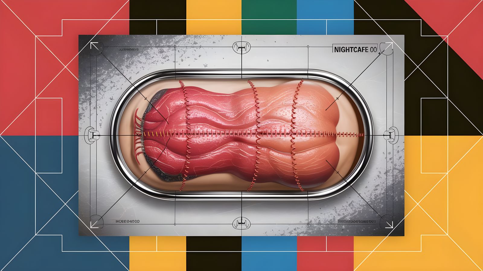 Schematic Dissection on Canvas in Pop Art Colors